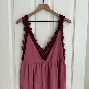 Pink Sleeveless Top with Lace Trim